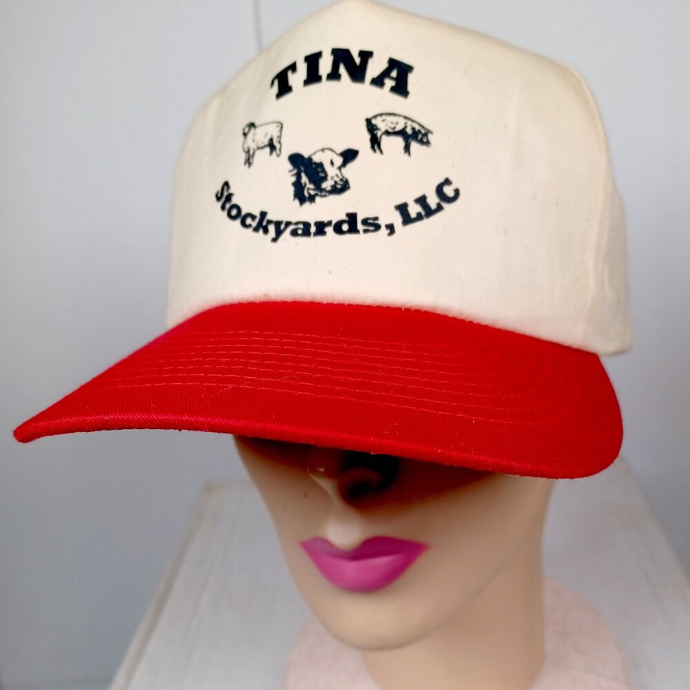 TINA Stockyards LLC Baseball Cap Hat Tan Red Tina MO Missouri High Profile Cobra
